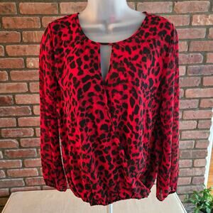 Vince Camuto Women's Wrap Top - Red Animal Print, Polyester, Petite Small